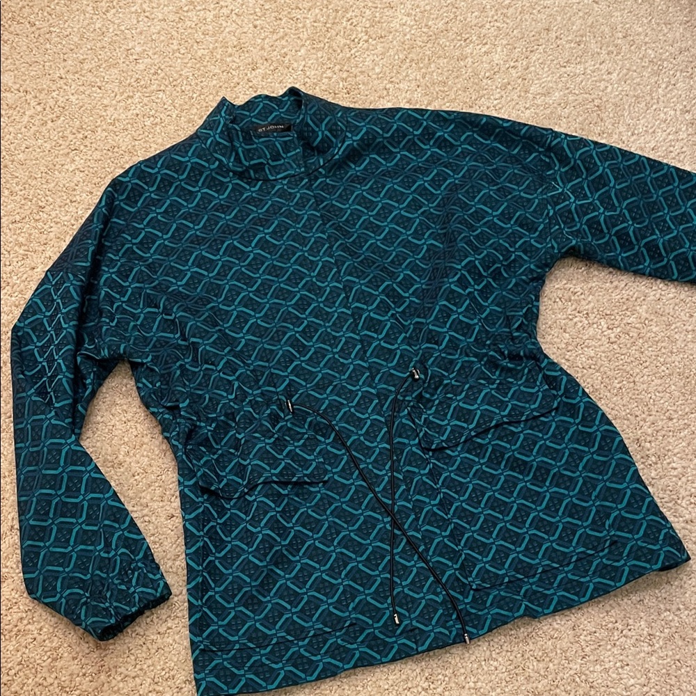 St. John Navy and Teal Geometric Jacket Set - Picture 4 of 9